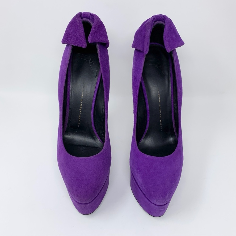 Giuseppe Zanotti Vintage Debra Suede Platform Pumps (Sz EU 39) Bow-Back Purple - Picture 3 of 16